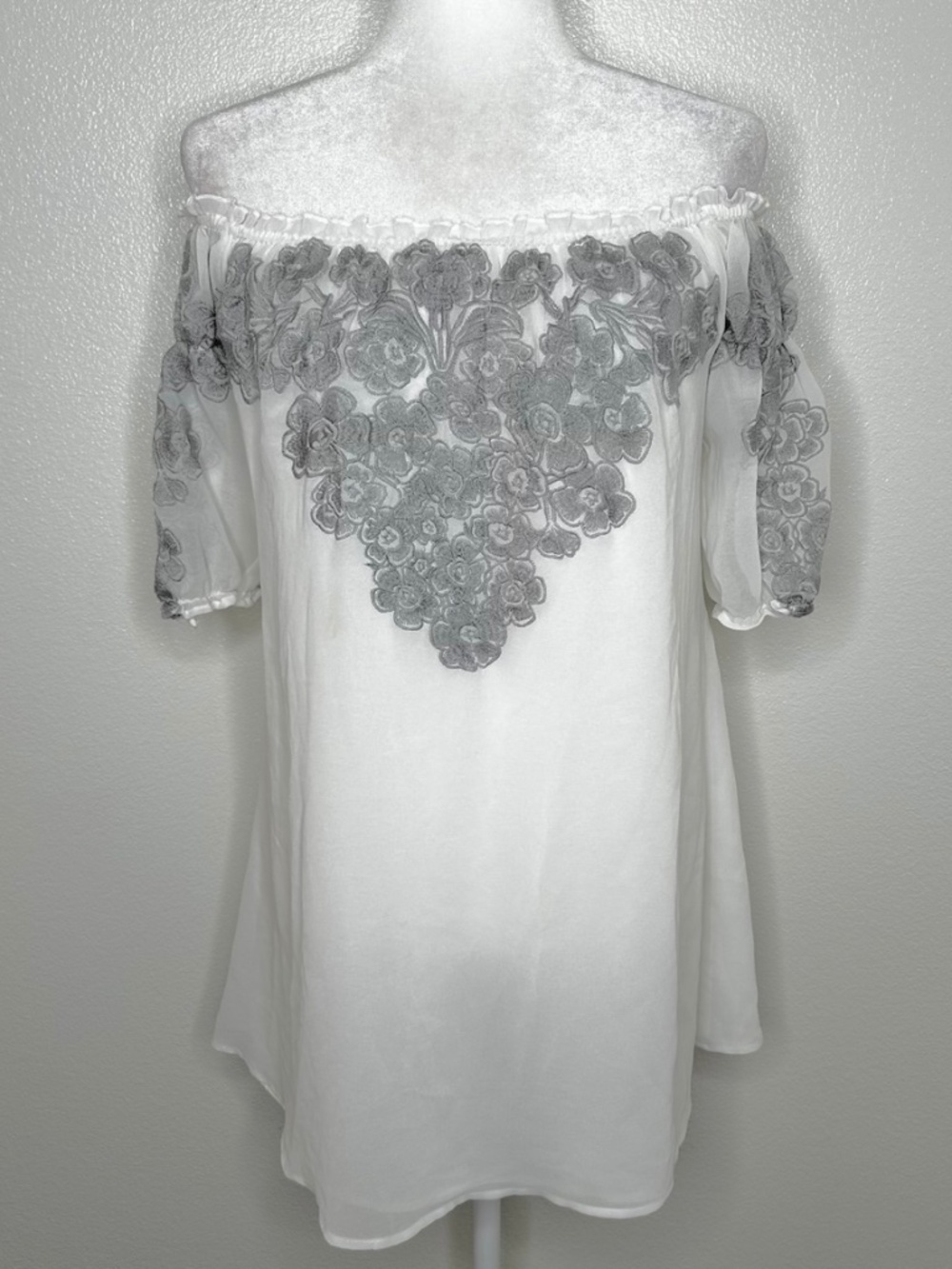 For Love & Lemons Womens White Embroidered Off The Shoulder Mini Dress Size S